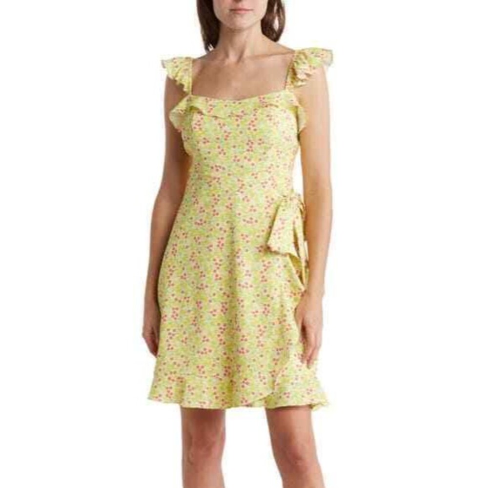 New BCBGeneration Floral Flutter Sleeve Faux Wrap Sundress Lemon Drop Floral 14